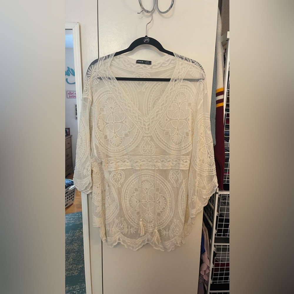 SHEIN solid embroidery mesh cover up